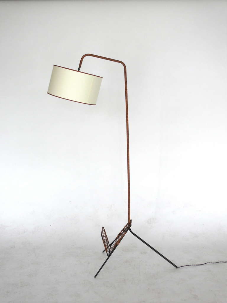 French Rattan and Iron Floor Lamp with Magazine Rack 4