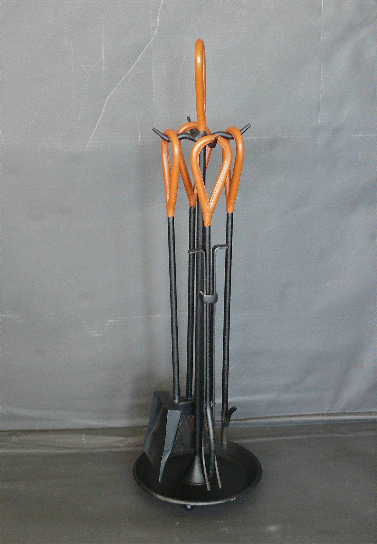Austrian Iron and Leather Fireplace Set