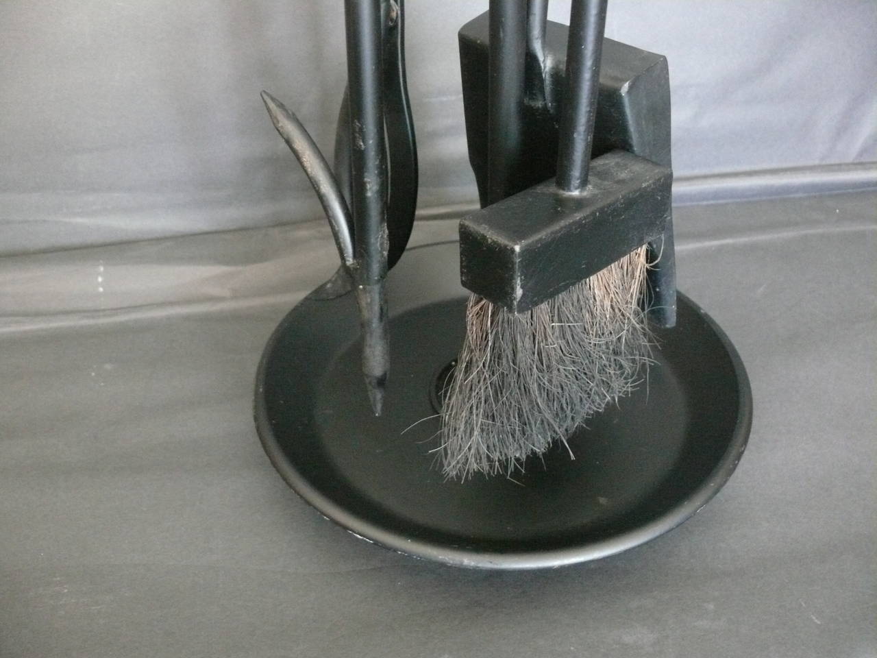 Late 20th Century Iron and Leather Fireplace Set