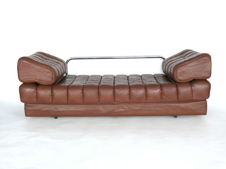Swiss Leather and Chrome Sofa Bed by De Sede