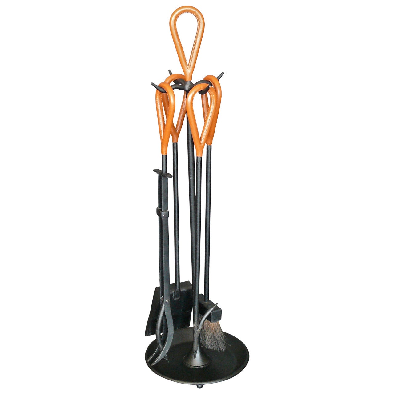 Iron and Leather Fireplace Set