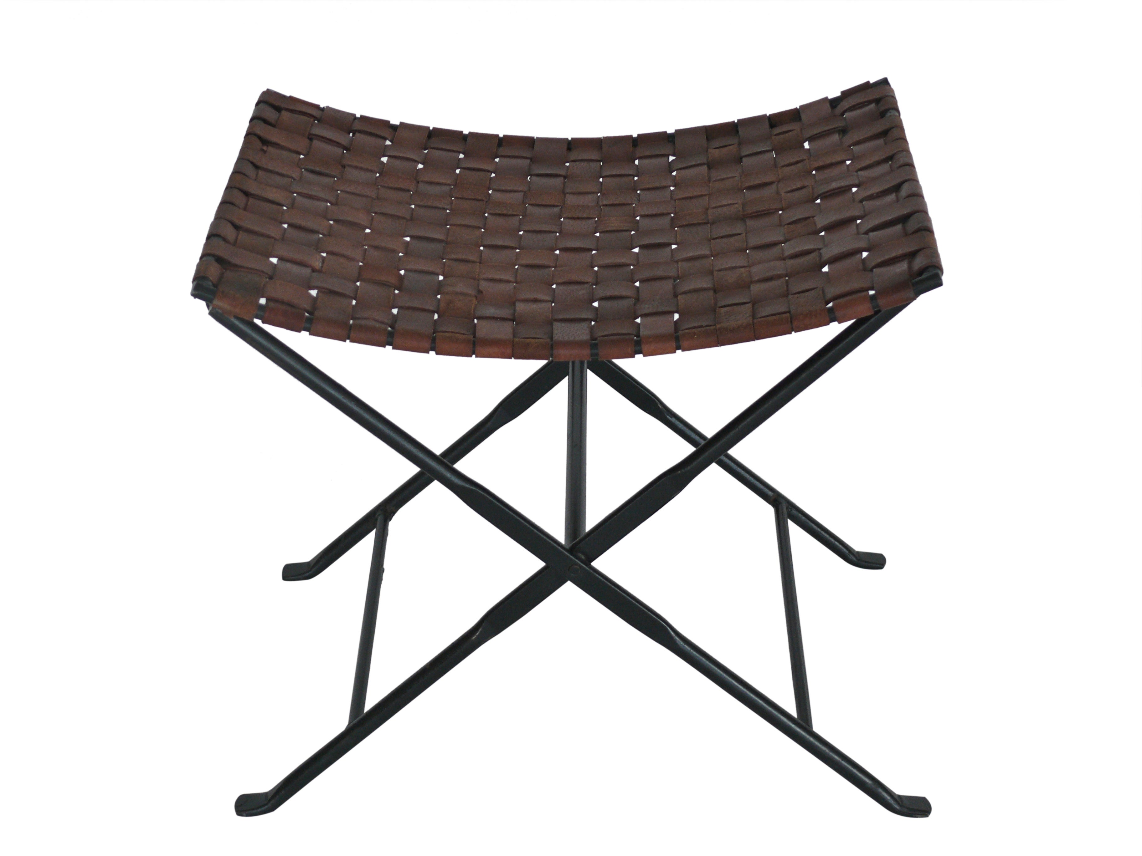 Woven Leather and Iron Stool