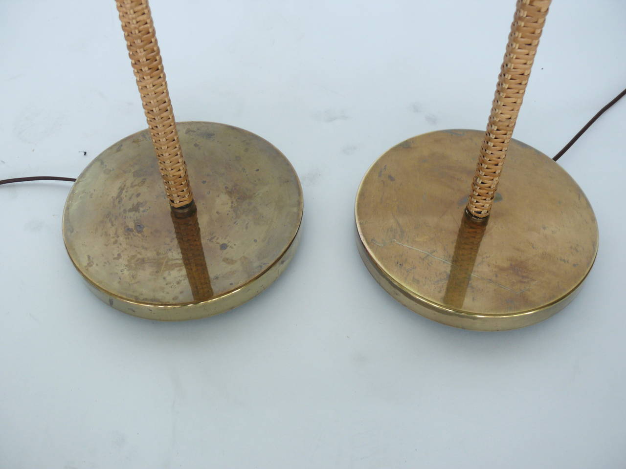 Pair of Rattan and Brass Floor Lamps 5