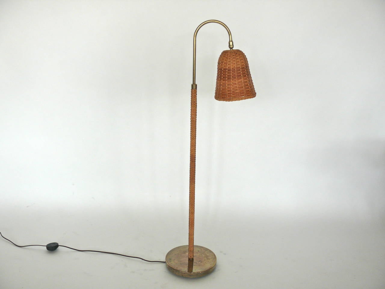 Pair of Rattan and Brass Floor Lamps 1