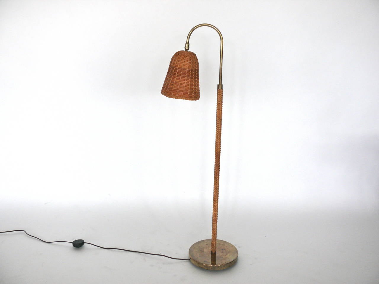 Pair of Rattan and Brass Floor Lamps 2