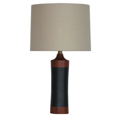 Petite Danish Wood and Leather Lamp