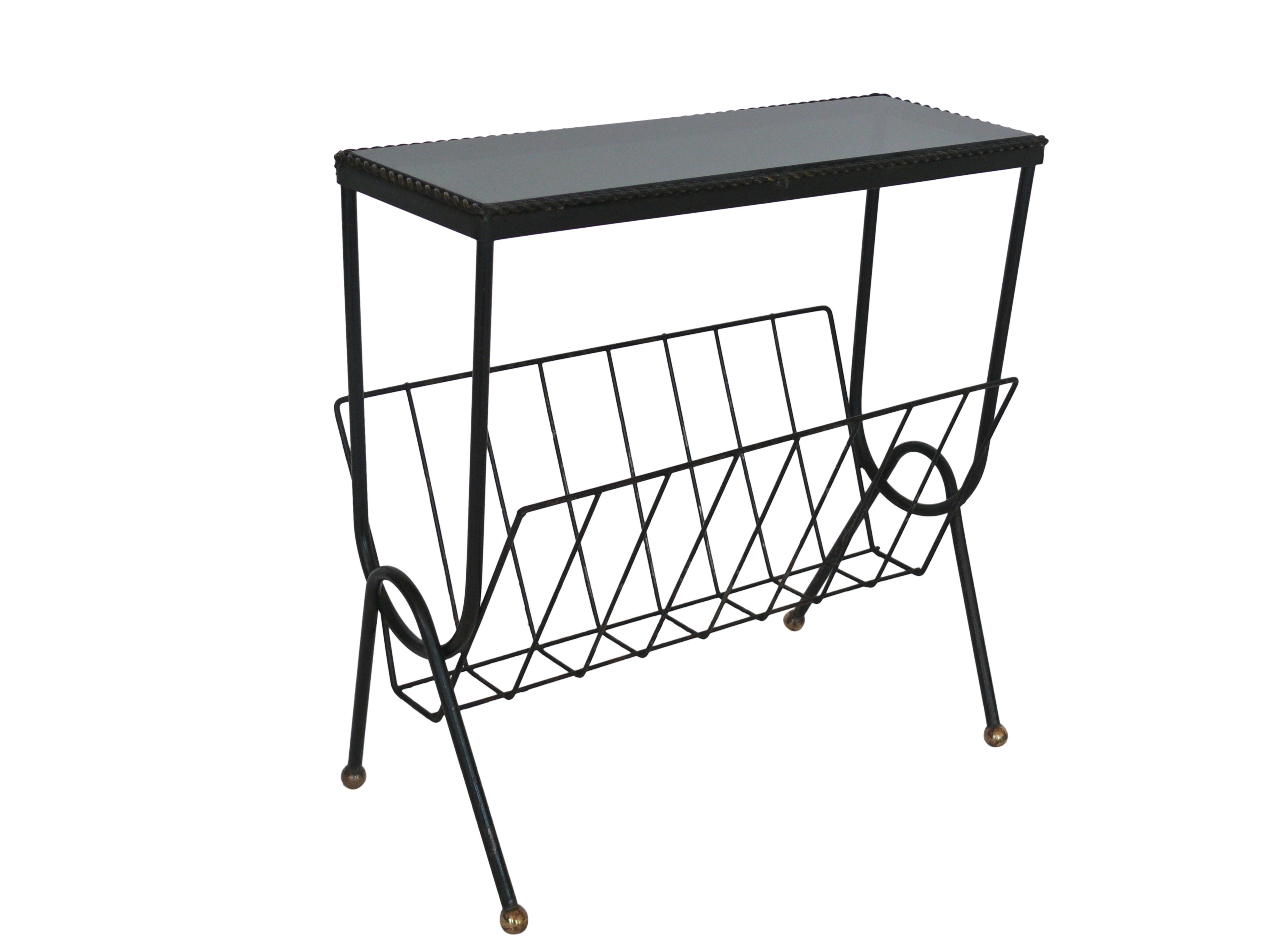 French Iron Side Table and Magazine Rack