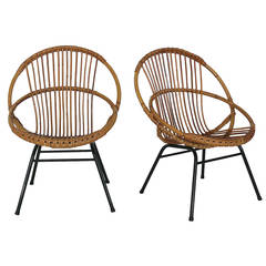 French Rattan and Iron Chairs