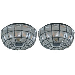 Large Iron and Glass Flush Mount