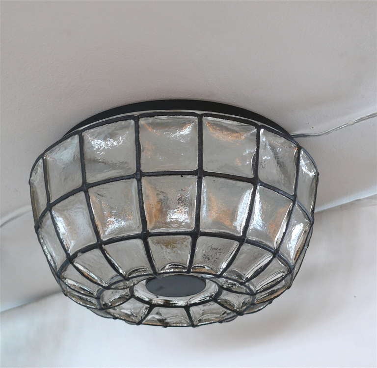 Large Iron and Glass Flush Mount