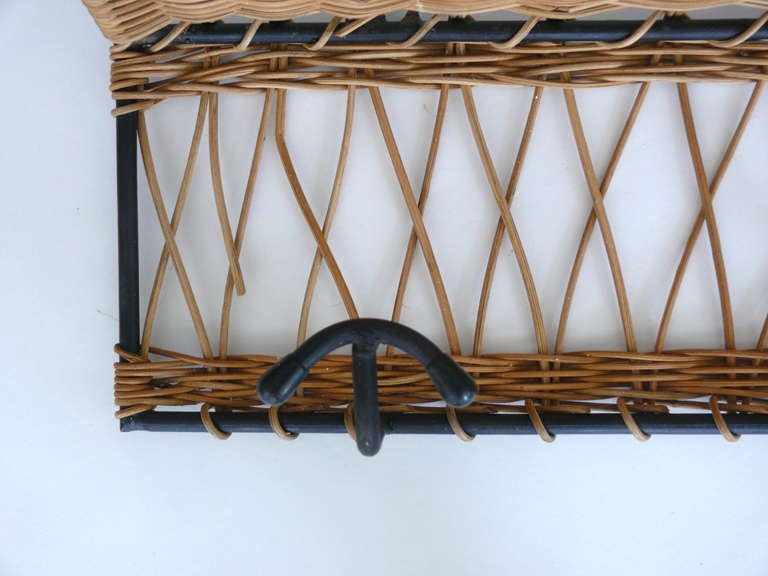 Mid-20th Century French Iron and Wicker Wall Rack