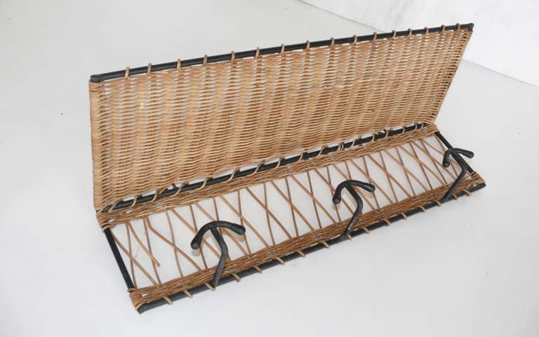French Iron and Wicker Wall Rack 1