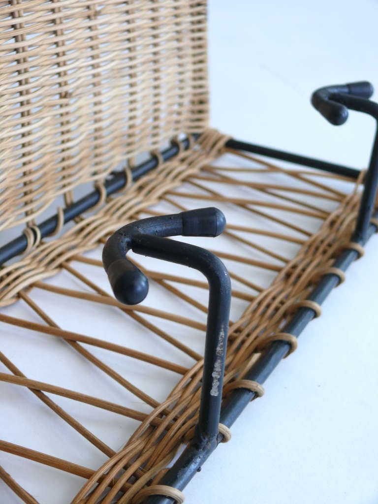 French Iron and Wicker Wall Rack 2