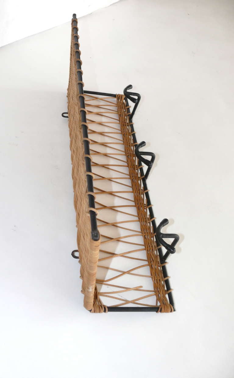 French Iron and Wicker Wall Rack 4