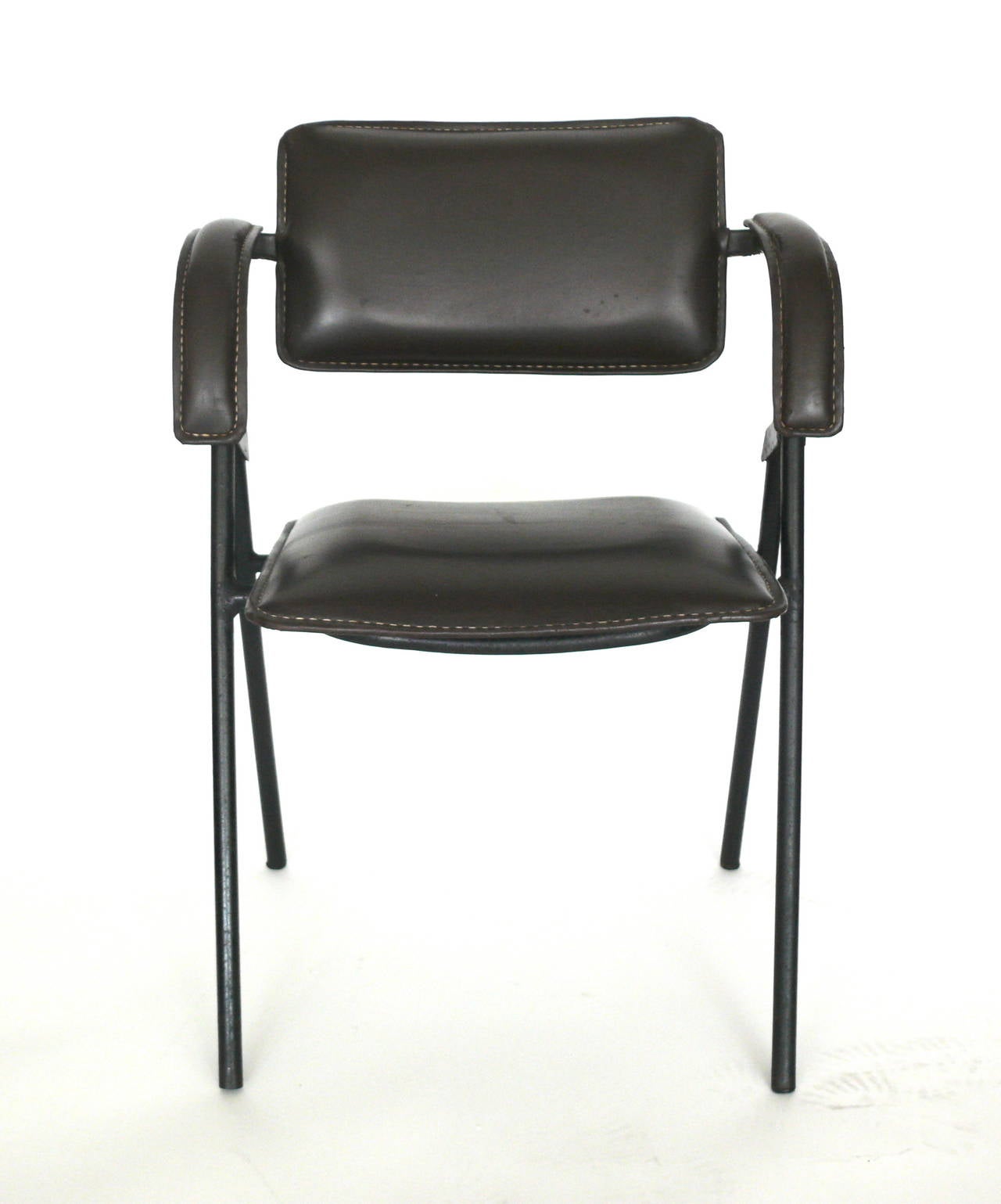 Mid-20th Century Jacques Quinet Leather and Iron Chair