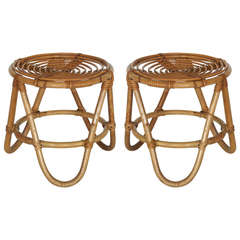 Petite Rattan and Bamboo Stools by Franco Albini