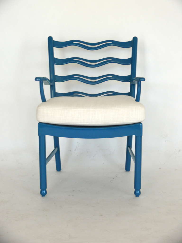 Ole Wanscher Ladder Back Armchairs for Fritz Hansen in Blue Lacquer In Excellent Condition In Beverly Hills, CA