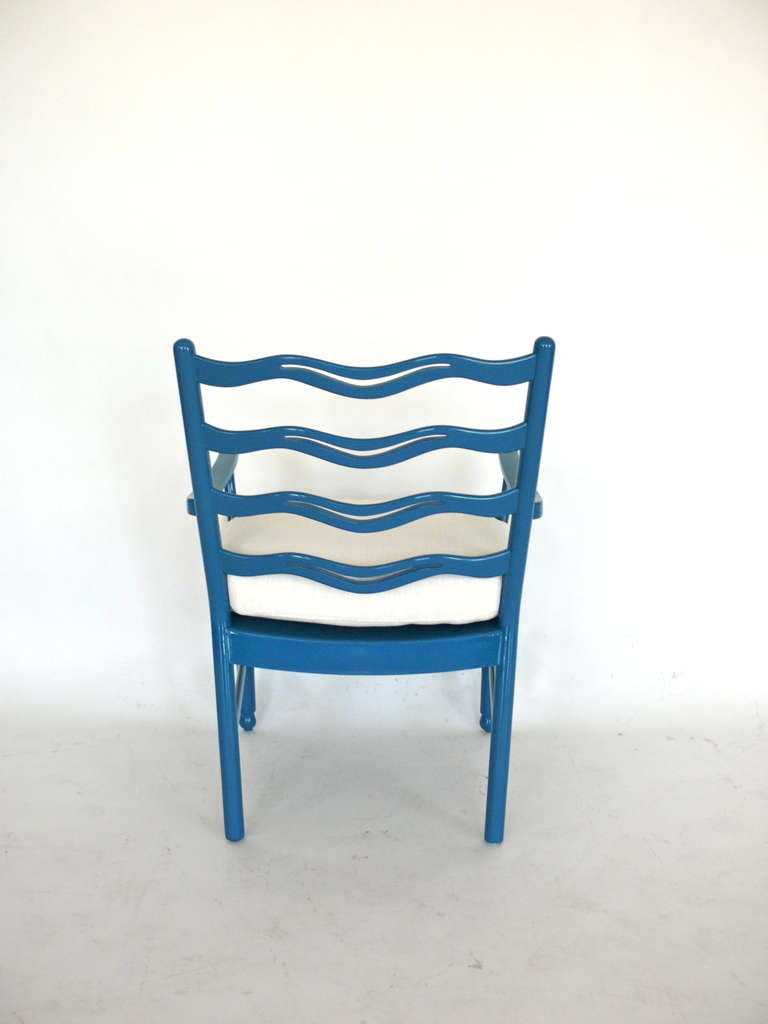 Ole Wanscher Ladder Back Armchairs for Fritz Hansen in Blue Lacquer 1