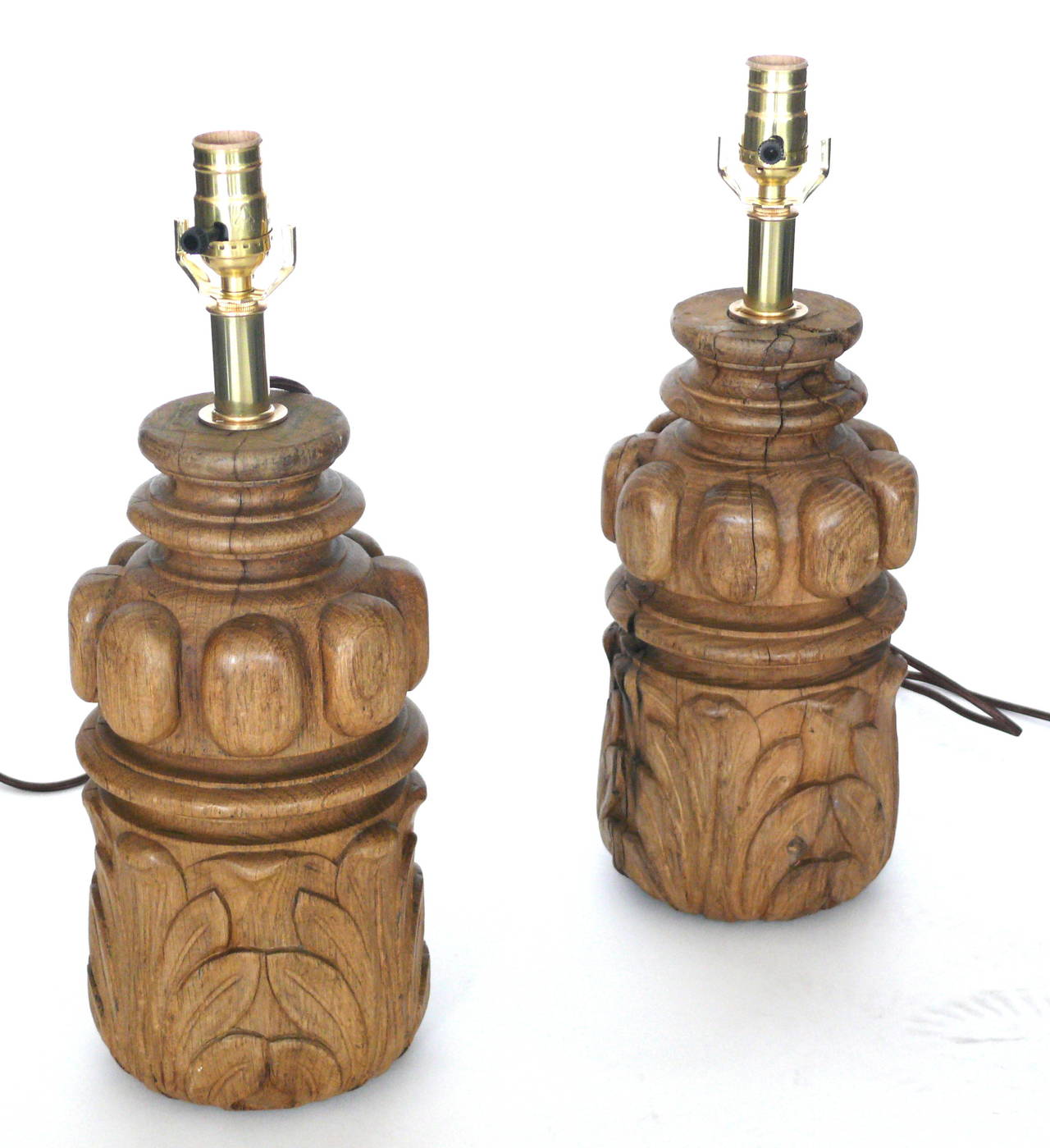 Pair of Sculptural Wood Lamps