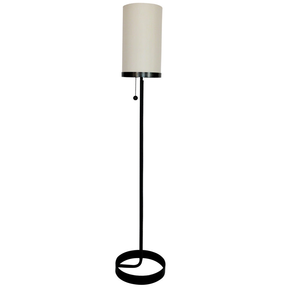 Wilshier Leather Wrapped Floor Lamp by Orange Los Angeles  For Sale