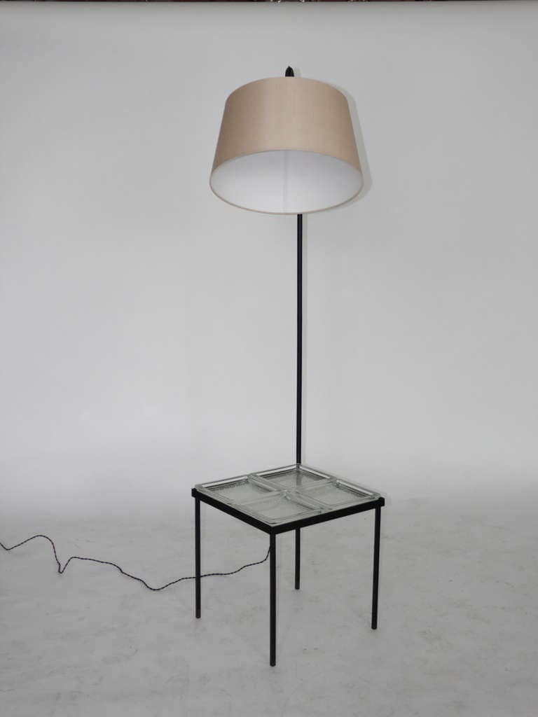 Jacques Adnet Leather and Glass Floor Lamp