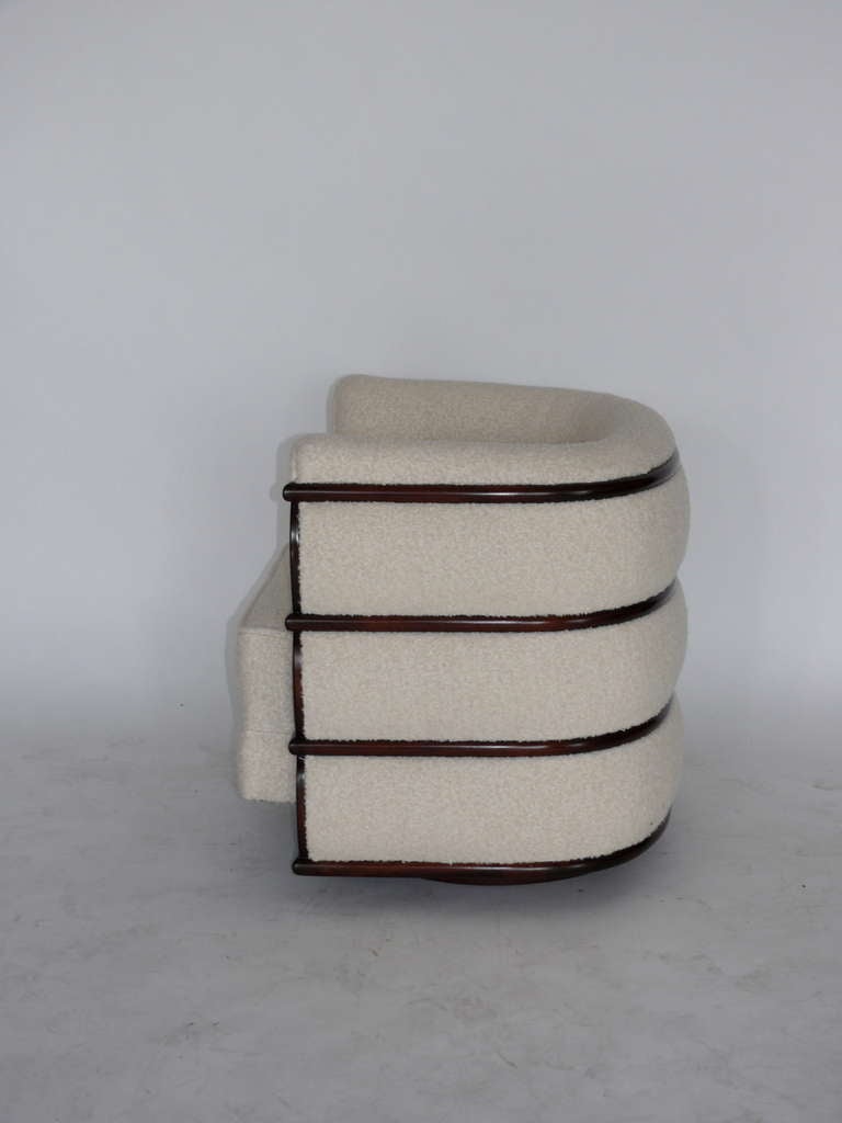 Mid-20th Century Walnut and Wool Boucle Swivel Chairs