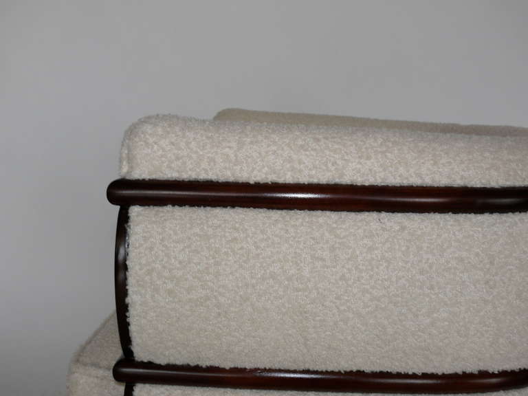 Walnut and Wool Boucle Swivel Chairs 1