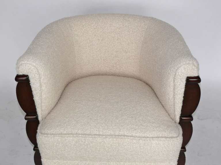 Walnut and Wool Boucle Swivel Chairs 3