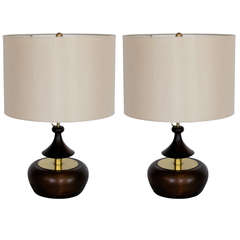 Wood and Brass Table Lamps