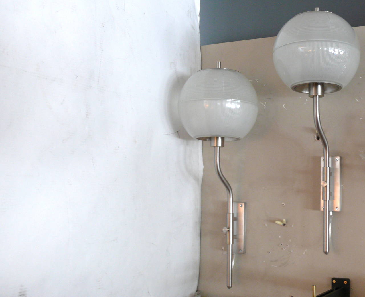 Italian Glass and Nickel Sconces in the Style of Luigi Caccia Dominioni In Excellent Condition In Beverly Hills, CA