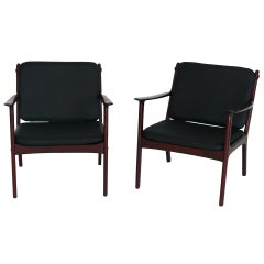 Ole Wanscher Rosewood and Leather Chairs