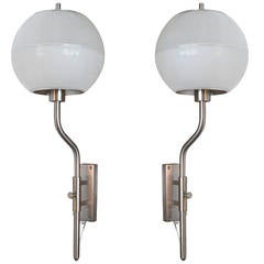 Italian Glass and Nickel Sconces in the Style of Luigi Caccia Dominioni