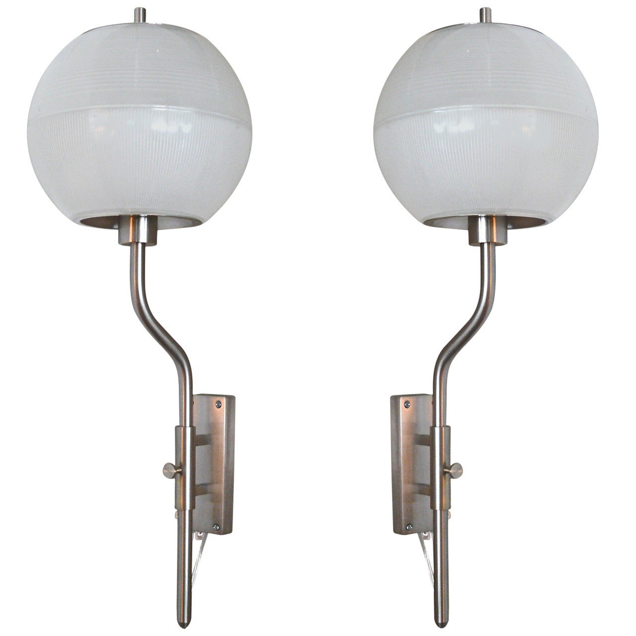 Italian Glass and Nickel Sconces in the Style of Luigi Caccia Dominioni