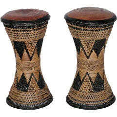 Wicker and Leather Barstools