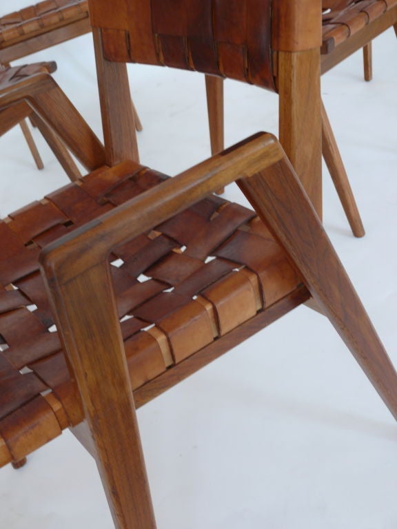 American Woven Leather and Wood Chairs