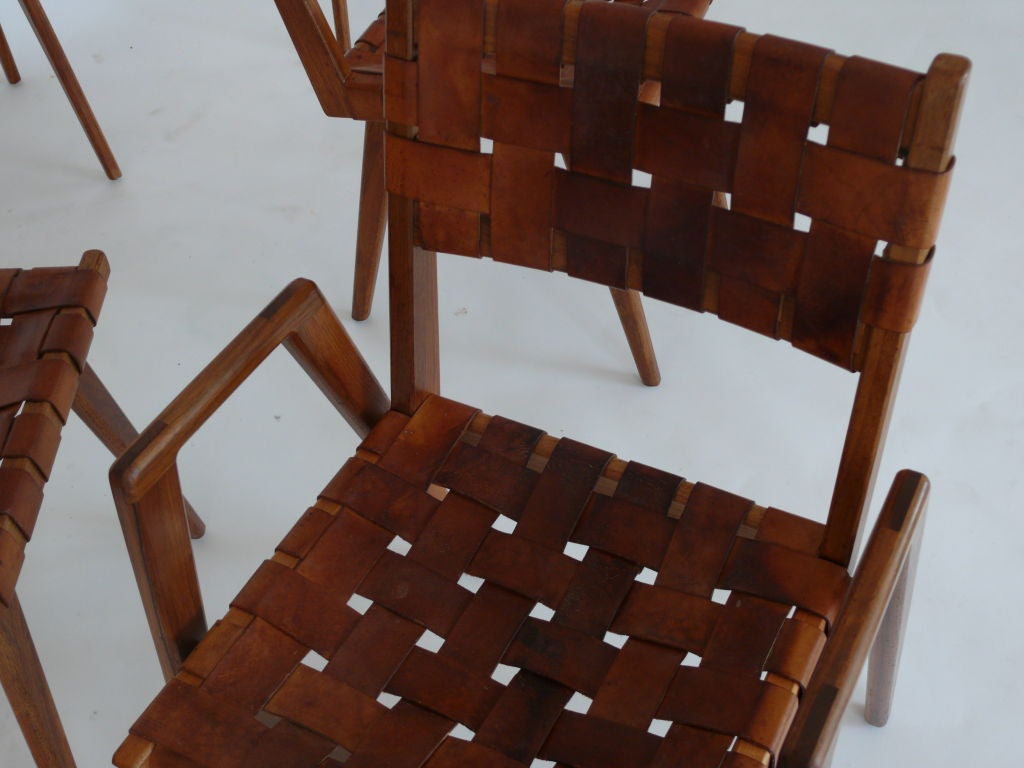 20th Century Woven Leather and Wood Chairs