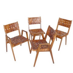 Woven Leather and Wood Chairs