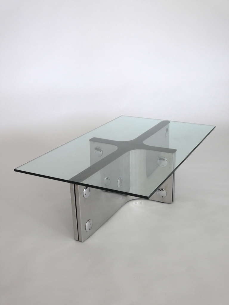 Mid-Century Modern Stainless Steel and Wood Coffee Table
