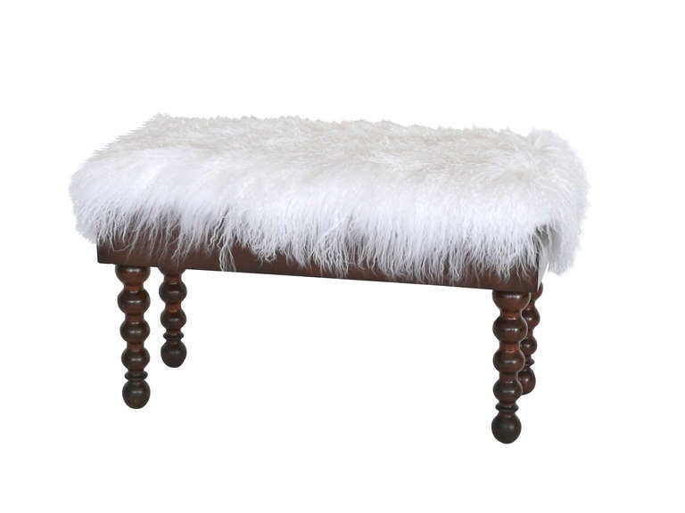 Wood Mongolian Fur Piano Bench