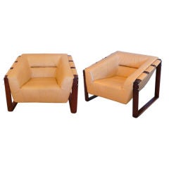 Brazilian Rosewood and Leather Chairs