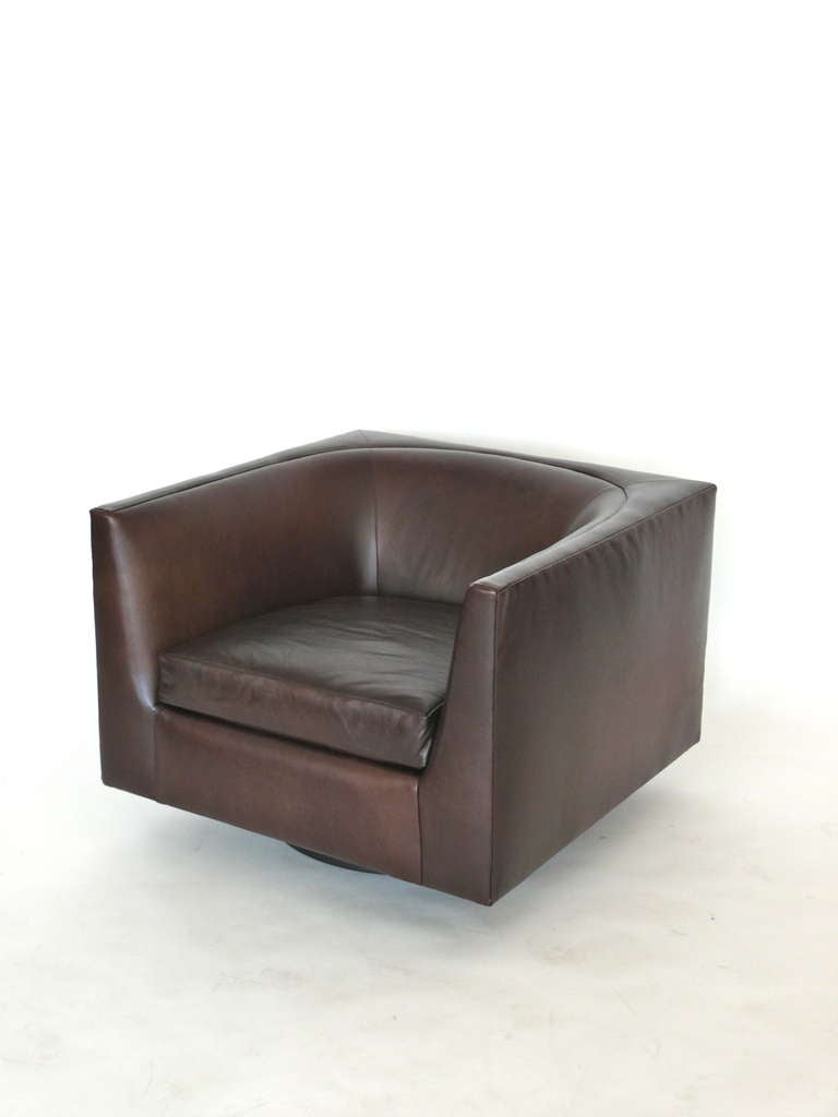 American Pair of Leather Cube Swivel Chairs