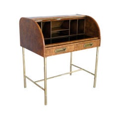 Vintage Burl Wood and Brass Writing Desk by Mastercraft