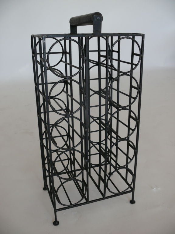 Large Iron and Wood Wine Rack