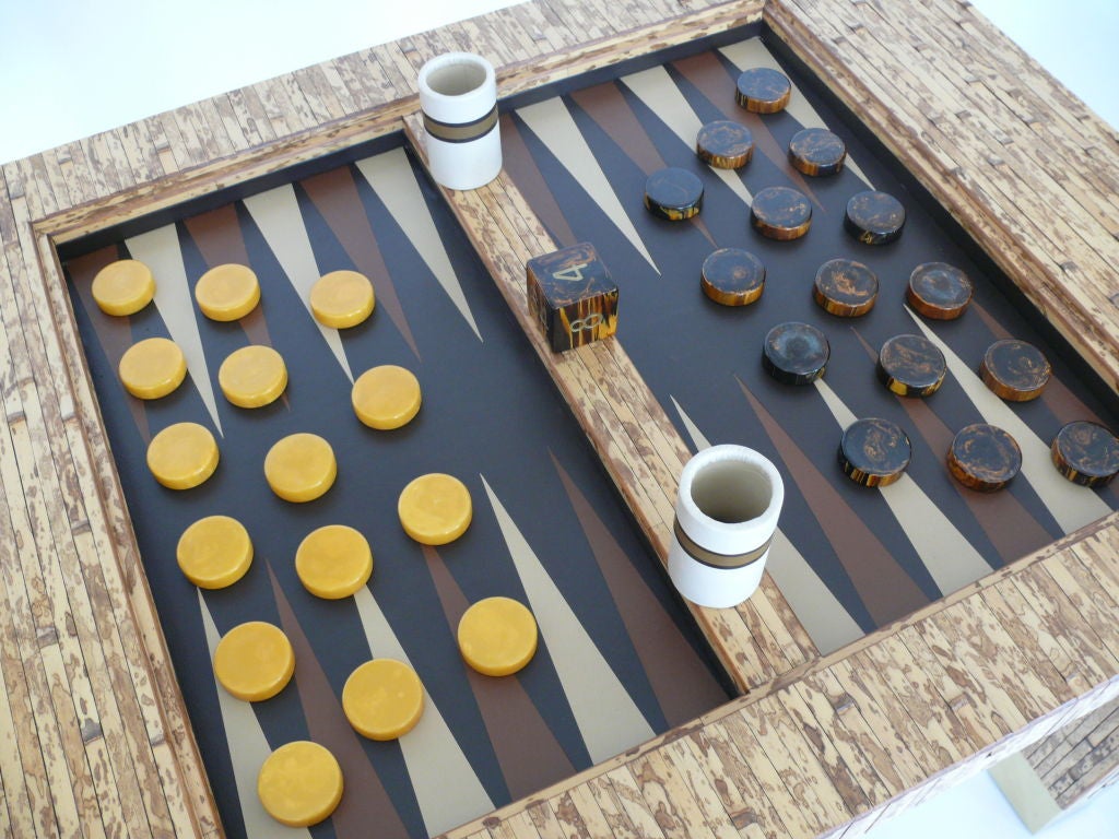 Bamboo Backgammon Table in the style of Karl Springer 1