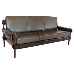Brazilian Rosewood and Leather Sofa