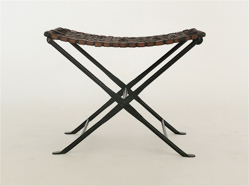 Woven Leather and Iron Stools 6