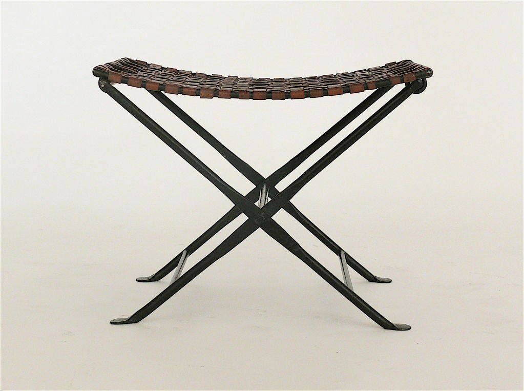 Woven Leather and Iron Stools 6