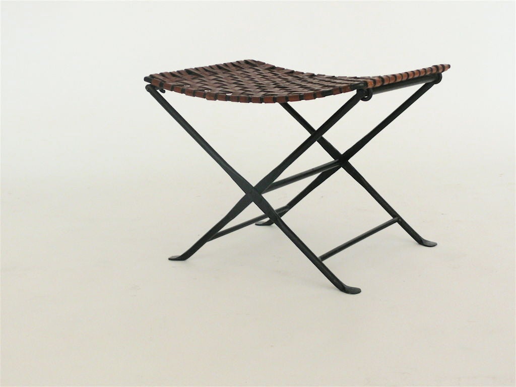 20th Century Woven Leather and Iron Stools