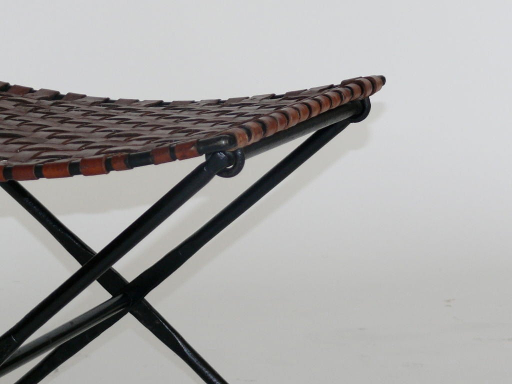 Woven Leather and Iron Stools 1