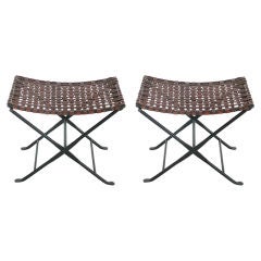 Woven Leather and Iron Stools